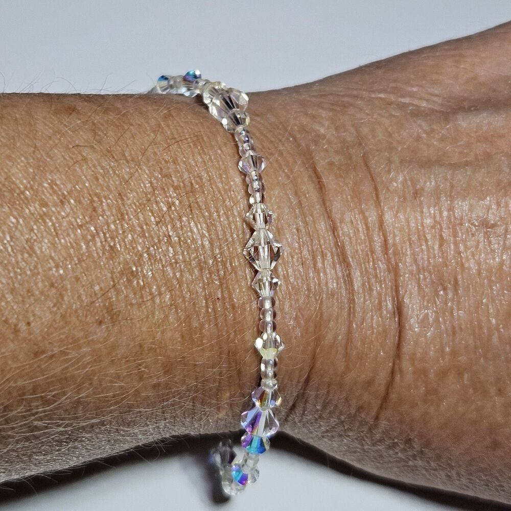 Vintage Silver Tone Aurora Borealis Crystal Bracelet 7"
